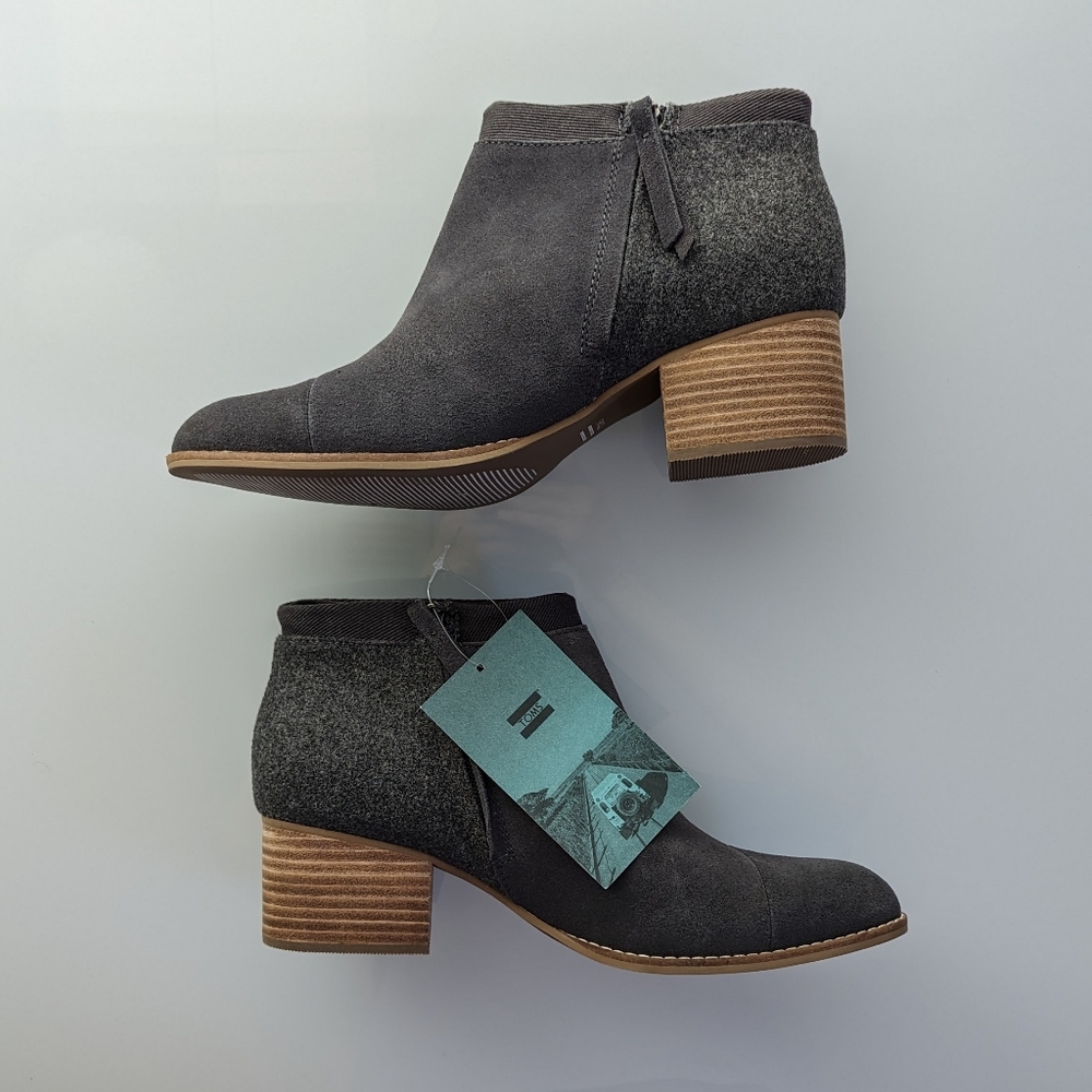 NWT Toms Loren Booties Forged Iron Grey Suede/Felt Size 9.5 Boots